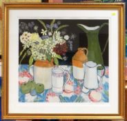 JEAN MILLER limited edition (16/100) still life of objects on a table, signed, 64 x 67cms