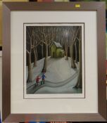 PAUL HORTON limited edition (17/195) giclee print - two children walking hand in hand through a