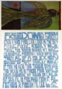 PAUL PETER PIECH coloured linocut / print - illustration of a bird, entitled 'Freedom: A Poem by