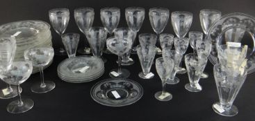 ASSORTED AMERICAN DEPRESSION GLASS, suite of dishes and drinking glasses by Fostoria Glass