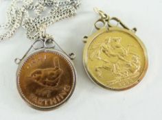 QUEEN VICTORIA 1888 GOLD FULL SOVEREIGN in 9ct yellow gold mount, 9.6gms total, together with a 1941