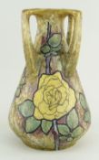 AUSTRIAN AMPHORA PORCELAIN VASE decorated with roses, 28cms high