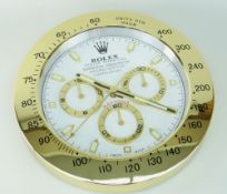 BATTERY OPERATED CIRCULAR DIAL ROLEX DEALER WALL CLOCK to replicate a Rolex Oyster Perpetual Daytona