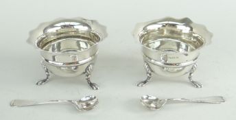 CASED SILVER PAIR OF SALTS & SPOONS Birmingham 1908, 1.7oz