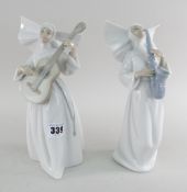 PAIR OF LLADRO FIGURINES OF MUSICAL INSTRUMENT PLAYING NUNS (2)