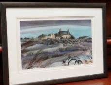 GILLIAN MCDONALD limited edition (250/500) colour print - stone farmhouse and barns under moonlight,