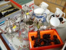ASSORTED CHINA including teacups, plated teaset, figurines and Edward VIII vintage printed