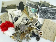 ASSORTED BRITISH PHOTOGRAPHS, REGIMENTAL CAP BADGES & EPHEMERA FROM WORLD WAR II & LATER including
