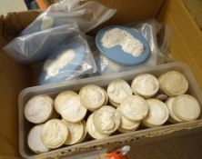 COLLECTION OF PARIAN WARE MEDALLIONS including circular portrait-type and oval blue Jasperware-type