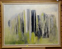 GEORGE ALFRED CHESHIRE (1927 - 1984) oil on board - semi-abstract impasto, possibly grazing buffalo,