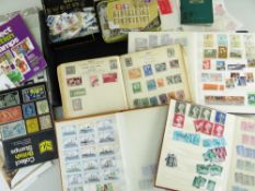 BOX OF MIXED PHILATELIC MATERIAL including junior stamp albums, loose material in tins, loose