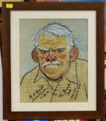 UNKNOWN ARTIST colour print - head and shoulders caricature of Welsh actor Windsor Davies, signed by