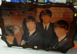 THE BEATLES PHOTOGRAPHIC WOODEN PANEL / TABLE TOP bearing Canadian label verso for Dencraft