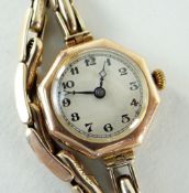 1920s 9CT GOLD LADIES OCTAGONAL WRISTWATCH, Swiss movement