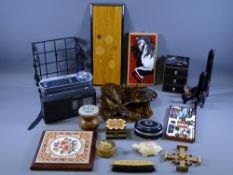 MISCELLANY - box including small Roberts radio, pseudo tortoise shell dressing table tray, brush and