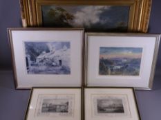 KEITH ANDREW prints x 2 - two colour tinted antique prints and an unsigned gilt framed vintage oil