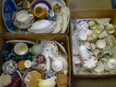 MIXED POTTERY & CHINA, three boxes (under table near stairs for ref)