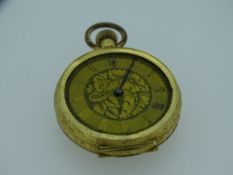 EIGHTEEN CARAT GOLD LADY'S FOB WATCH, 30grms (dial worn and glass missing)