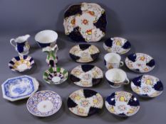 GAUDY WELSH TULIP - parcel of 12 pieces, a fine small Gaudy Welsh blue and green narrow necked jug