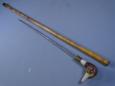 VINTAGE DUCK HEAD HANDLE SWORD STICK, hex spike blade, 48cms