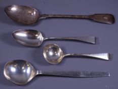 SILVER LADLES, serving spoons, fiddle patterned serving spoon, 2.9 ozs, London 1810, another serving