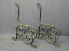 ORNATE WROUGHT IRON BENCH ENDS, a pair