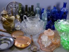 VINTAGE CHEMIST, Bristol Blue type poison and other bottles, vintage glassware and mixed metalware