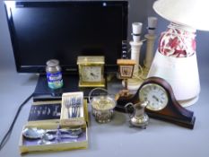 HOUSEHOLD ITEMS including mantel clocks, table lamps, flatscreen tv E/T