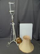 VICTORIAN WROUGHT IRON RISE & FALL STANDARD LAMP with modern shade, formica top folding table and