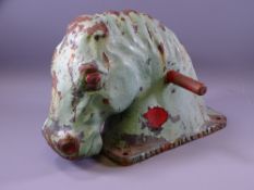 EARLY 20TH CENTURY CAST IRON HORSE HEAD from fairground ride, stamped 'Bonny Bright Eyes'