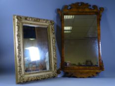 GEORGIAN STYLE WALNUT FRAMED WALL MIRROR, 48 x 40cms and a gilt framed wall mirror
