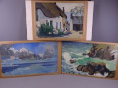 NEWLYN SCHOOL OILS (3) - Cadgwith 1921, 20 x 37cms and 22 x 30cms