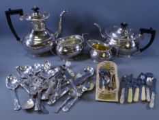 QUALITY FOUR PIECE EPNS TEASET with a mixed selection of EPNS cutlery