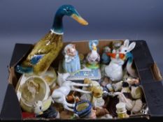 POTTERY & PORCELAIN ANIMAL FIGURINES ETC, makers include USSR, Wade, Beswick, Royal Doulton ETC