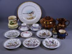 MIXED DECORATIVE POTTERY, porcelain and Victorian copper lustreware