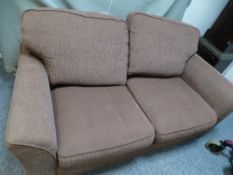 A MODERN 2-SEATER DOUBLE BED SETTEE in light brown ribbed upholstery