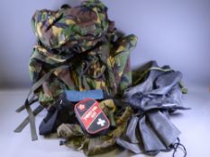 D P M CAMOUFLAGE ARMY BERGAN/RUCKSACK holding various other kit items