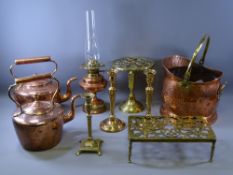 VINTAGE COPPER & BRASSWARE, a good selection including two copper kettles, one with acorn knop,