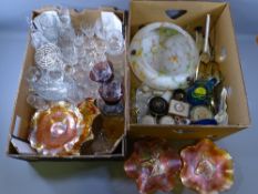 VINTAGE & LATER GLASSWARE including carnival glassware, a pendant ceiling light shade and other