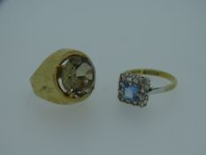 NINE CARAT GOLD CZ & AQUAMARINE DRESS RING, 2.6grms and a nine carat gold citrine signet ring, 6.