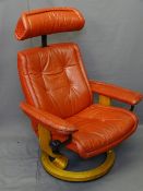 STRESSLESS TYPE ROTATING & RECLINING ARMCHAIR in retro style red leather effect