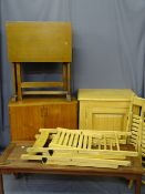 VINTAGE & MODERN FURNITURE PARCEL consisting of light wood single door cabinet and four folding