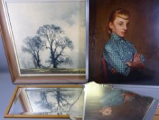 BRITISH RAIL RAILWAY CARRIAGE MIRROR, a bevelled edged mirror, a large David Shepherd print and