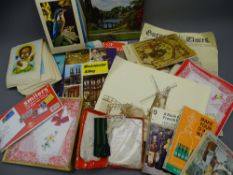 VINTAGE EMBROIDERED HANDKERCHIEFS, various ephemera and postcards ETC