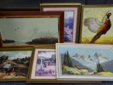 R ORGAN oil on board - a pheasant taking off, 67 x 60cms, a large COULSON print and a quantity of