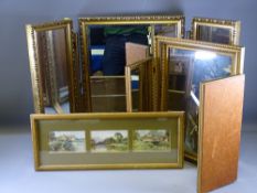 TWO GILT FRAMED TRIPLE MIRRORS, and a triptych framed print