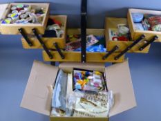 CANTILEVER SEWING BOX & CONTENTS with a quantity of tapestry and needlework kits ETC