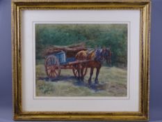 EARLY 20TH CENTURY WATERCOLOUR - horse and cart, 22 x 28cms