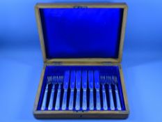 CANTEEN OF ALL SILVER FISH KNIVES & FORKS, six of each, with shell ends to the handles, 25 ozs,