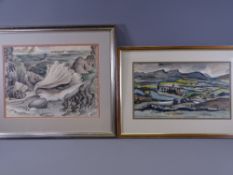 H S watercolour and mixed media - expansive scene of the old ruined wool factory at Cwm